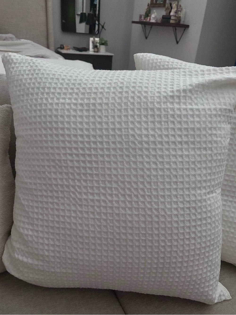Set of 2 White Waffle Texture Euro Pillow Cover -  26x26